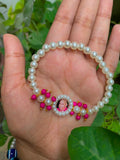 Custom Portrait Pearl and Fuchsia Bead Devotional Necklace