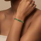 Emerald-Cut Green Crystal Gold-Plated Open Cuff Bangle
