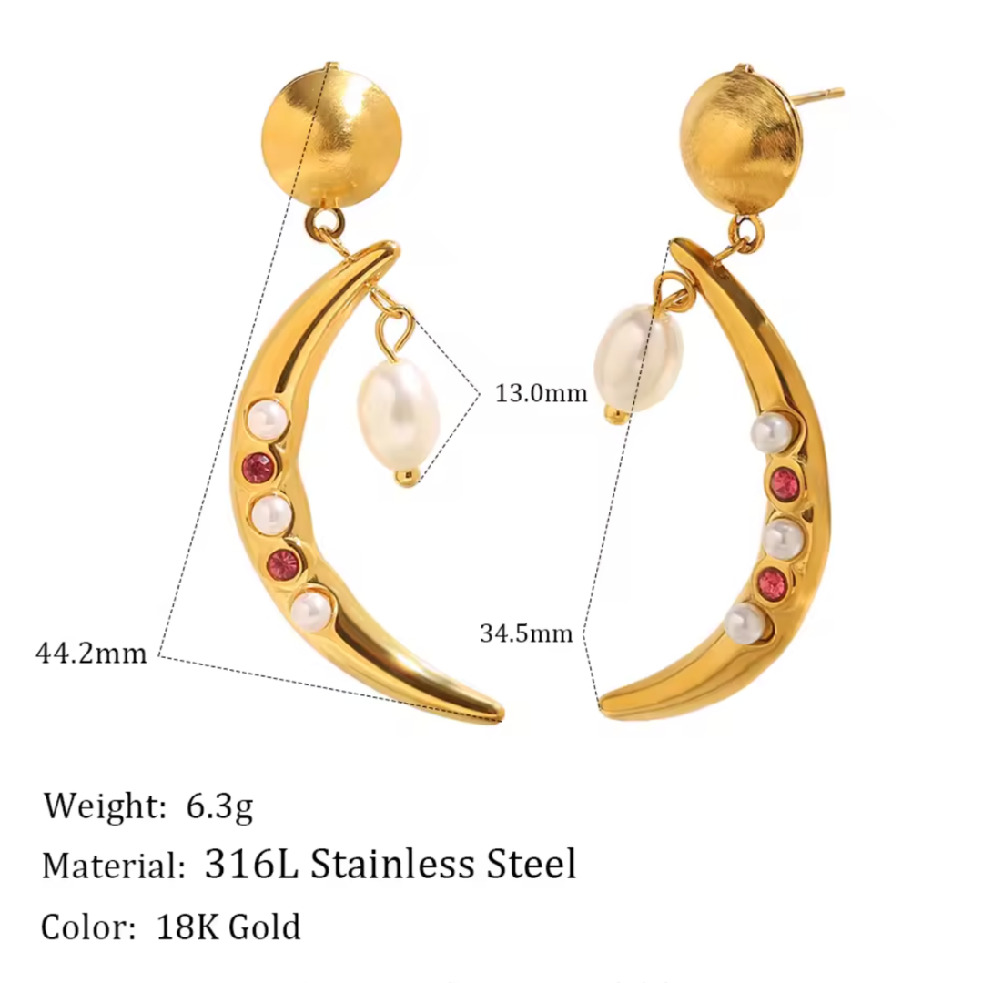 "Lunar Pearl" Crescent Moon Drop Earrings