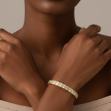 Modern Radiant-Cut Crystal Statement Bangle in Polished Gold