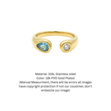 Dainty Aquamarine-Style Teardrop and Solitaire Open Ring