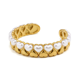 Romantic Dual-Layer Heart Motif Pearl and Gold Bangle