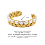 Romantic Dual-Layer Heart Motif Pearl and Gold Bangle