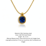 Cushion-Cut Sapphire Blue Crystal Pendant with Gold-Tone Ball Chain