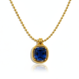Cushion-Cut Sapphire Blue Crystal Pendant with Gold-Tone Ball Chain