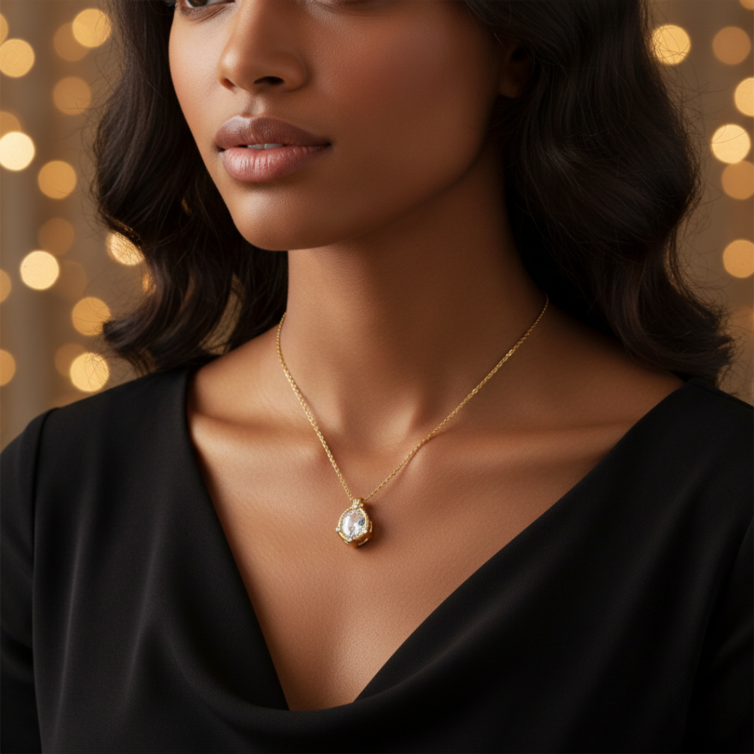 "Eternal Glow" Oval Crystal Solitaire Necklace