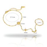 Celestial Sun, Moon, and Star 18K Gold Plated Hand Chain Bracelet