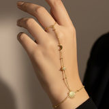 Celestial Sun, Moon, and Star 18K Gold Plated Hand Chain Bracelet