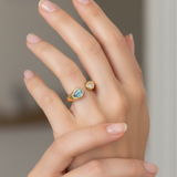 Dainty Aquamarine-Style Teardrop and Solitaire Open Ring