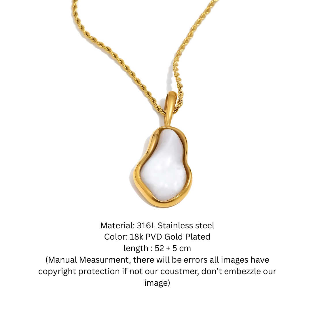 Organic Irregular Mother of Pearl Pendant on 18K Gold Plated Rope Chain