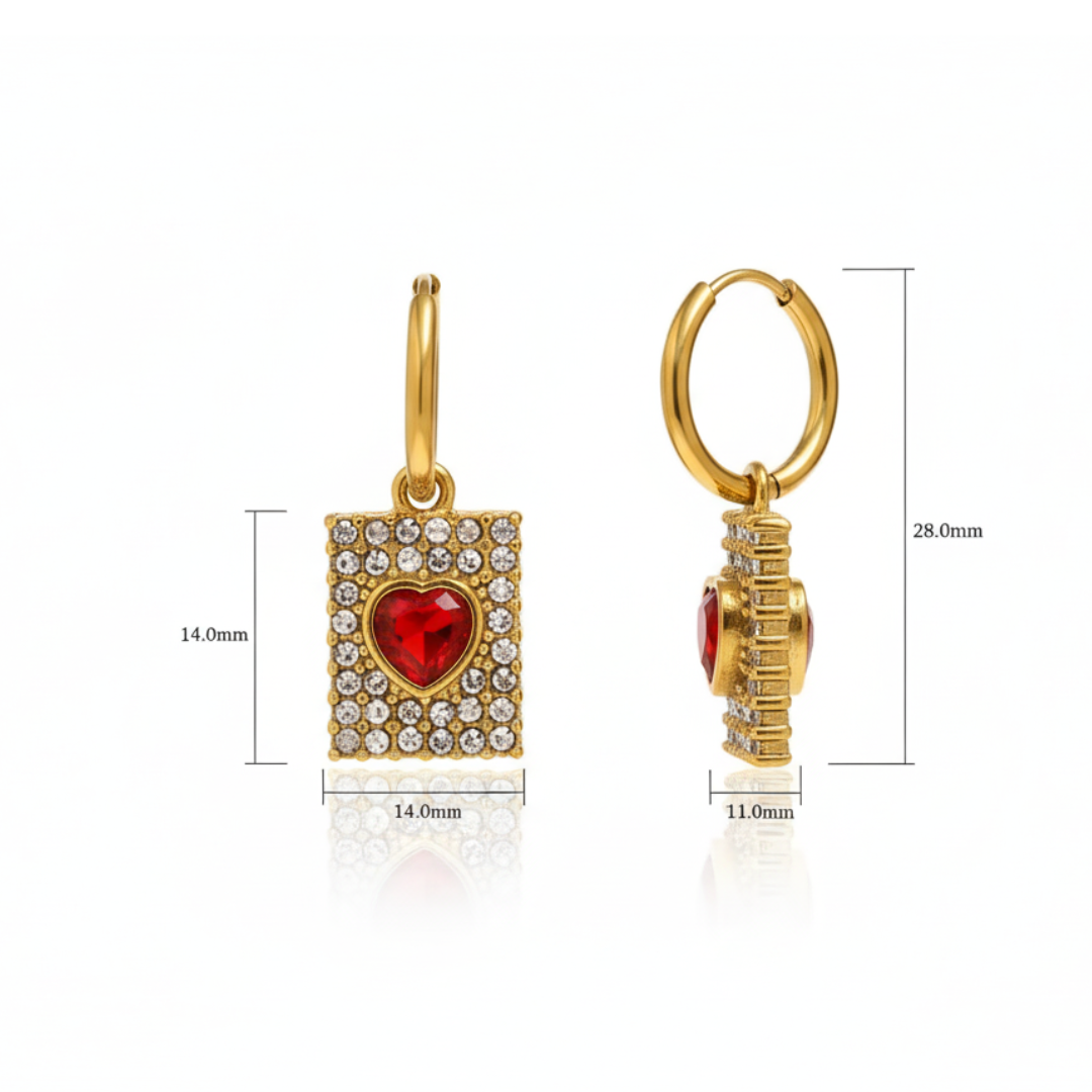 Royal Heart Pave Crystal Drop Earrings in 18K Gold Plating