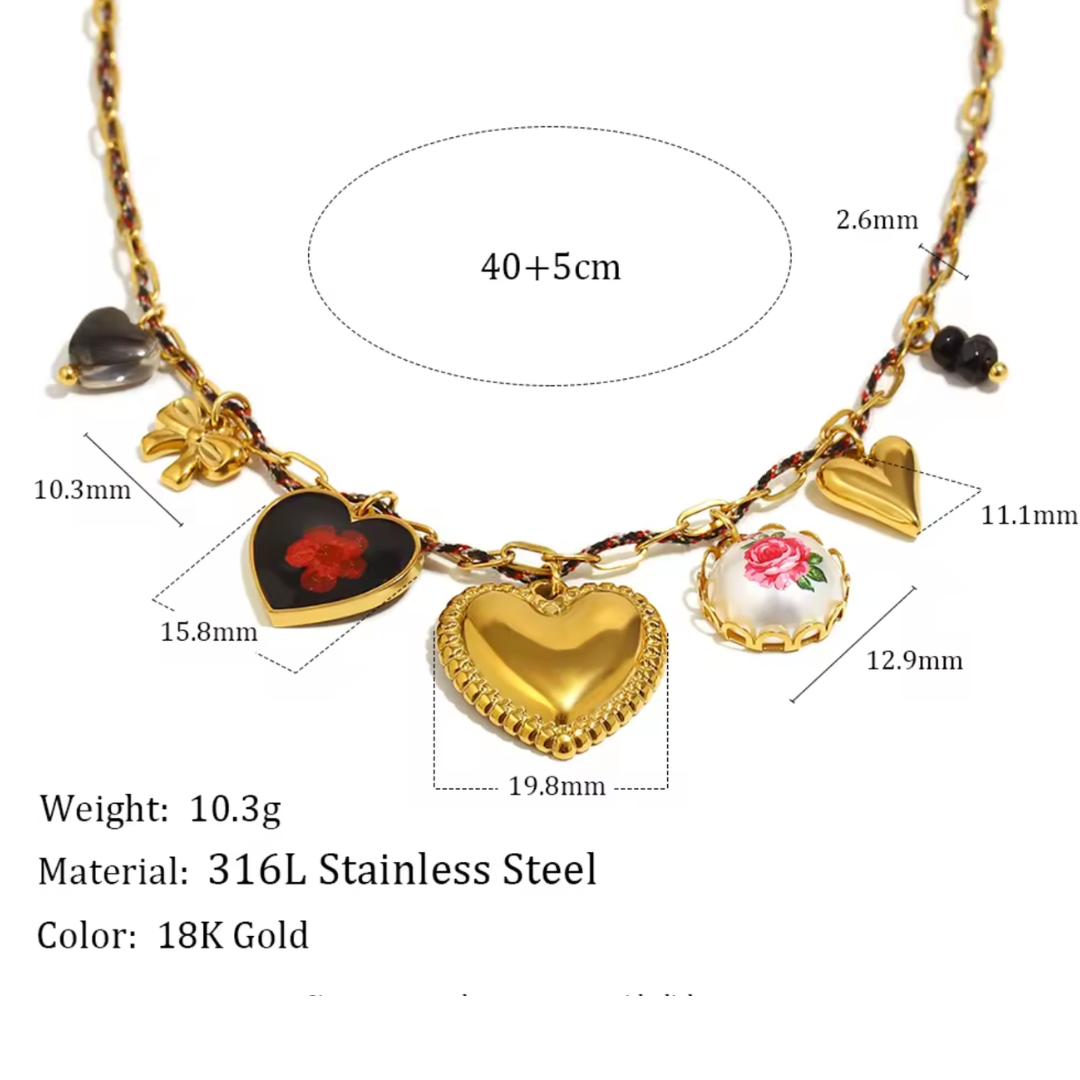 "Amora Vintage" Multi-Heart Charm Statement Necklace