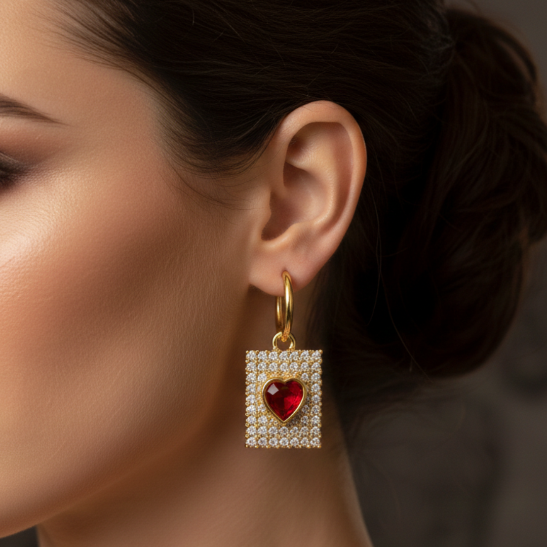 Royal Heart Pave Crystal Drop Earrings in 18K Gold Plating