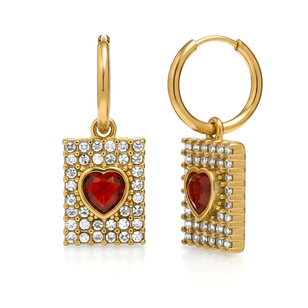 Royal Heart Pave Crystal Drop Earrings in 18K Gold Plating