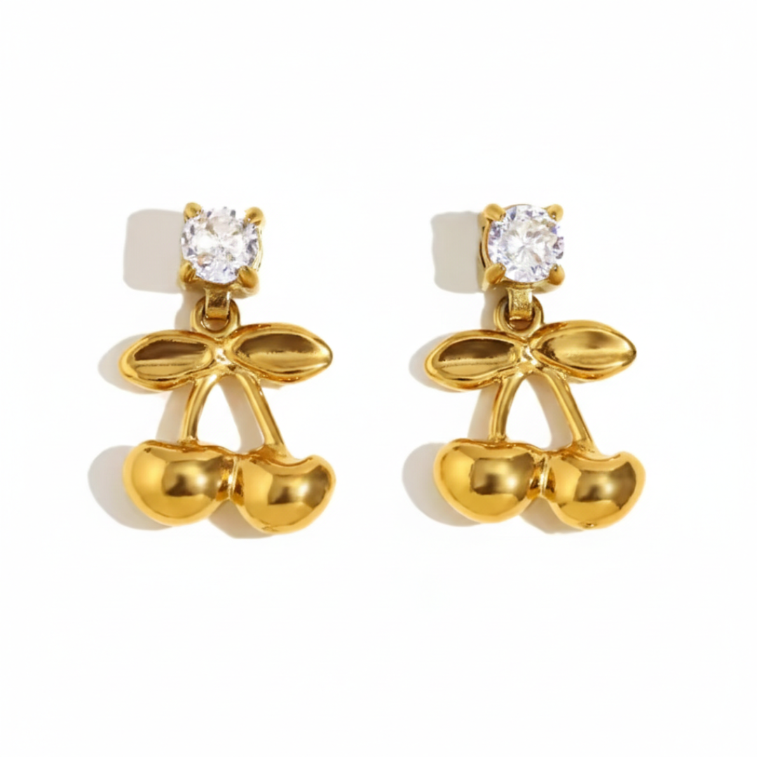 "Golden Orchard" Crystal Cherry Drop Earrings