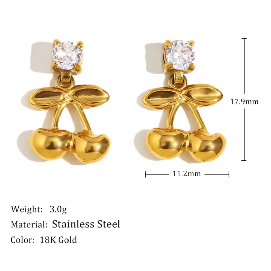 "Golden Orchard" Crystal Cherry Drop Earrings