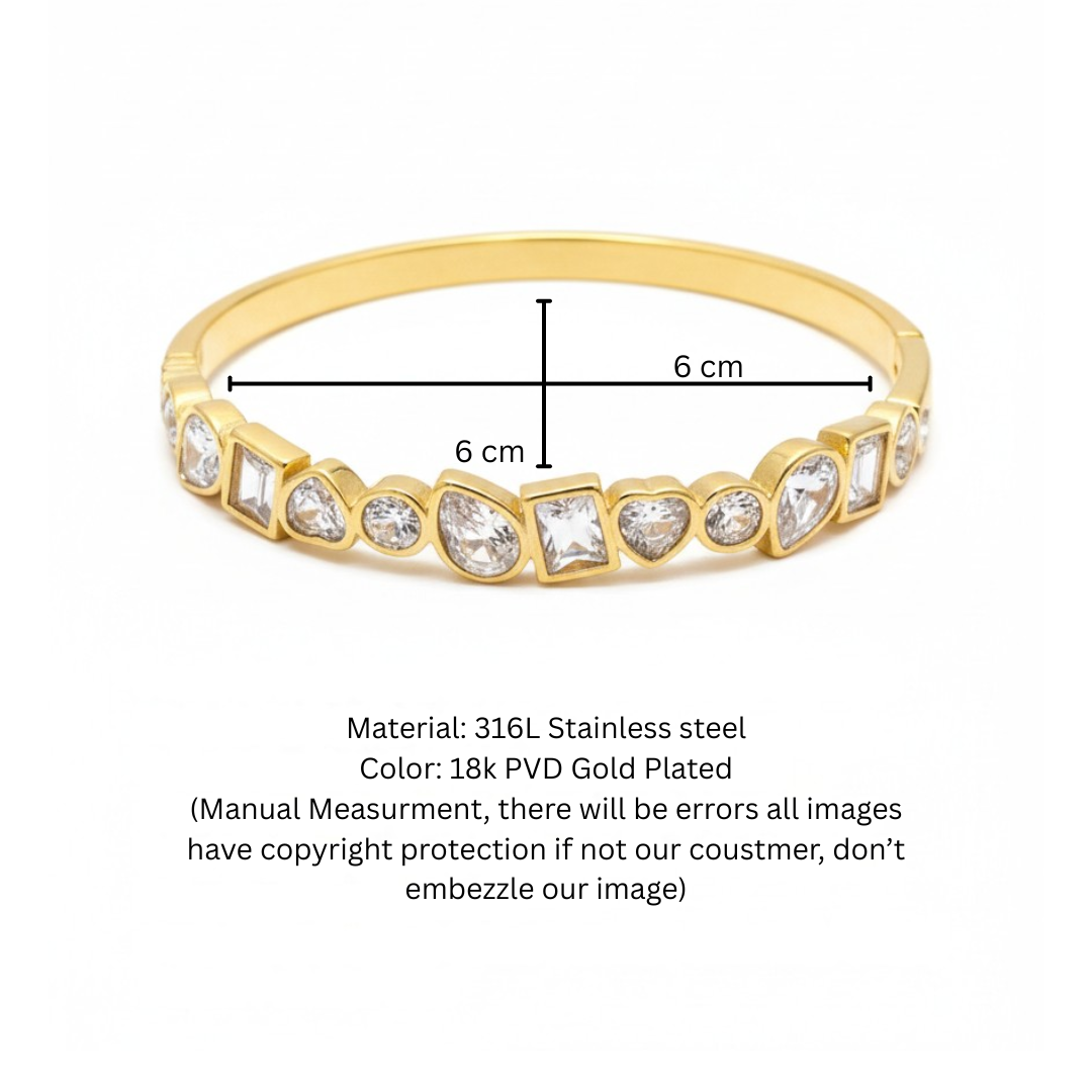 Geometric Mixed-Cut Crystal Bezel-Set Gold Bangle