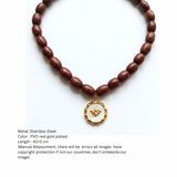 Anti-Tarnish Honeybee Mother-of-Pearl Medallion & Wooden Bead Necklace