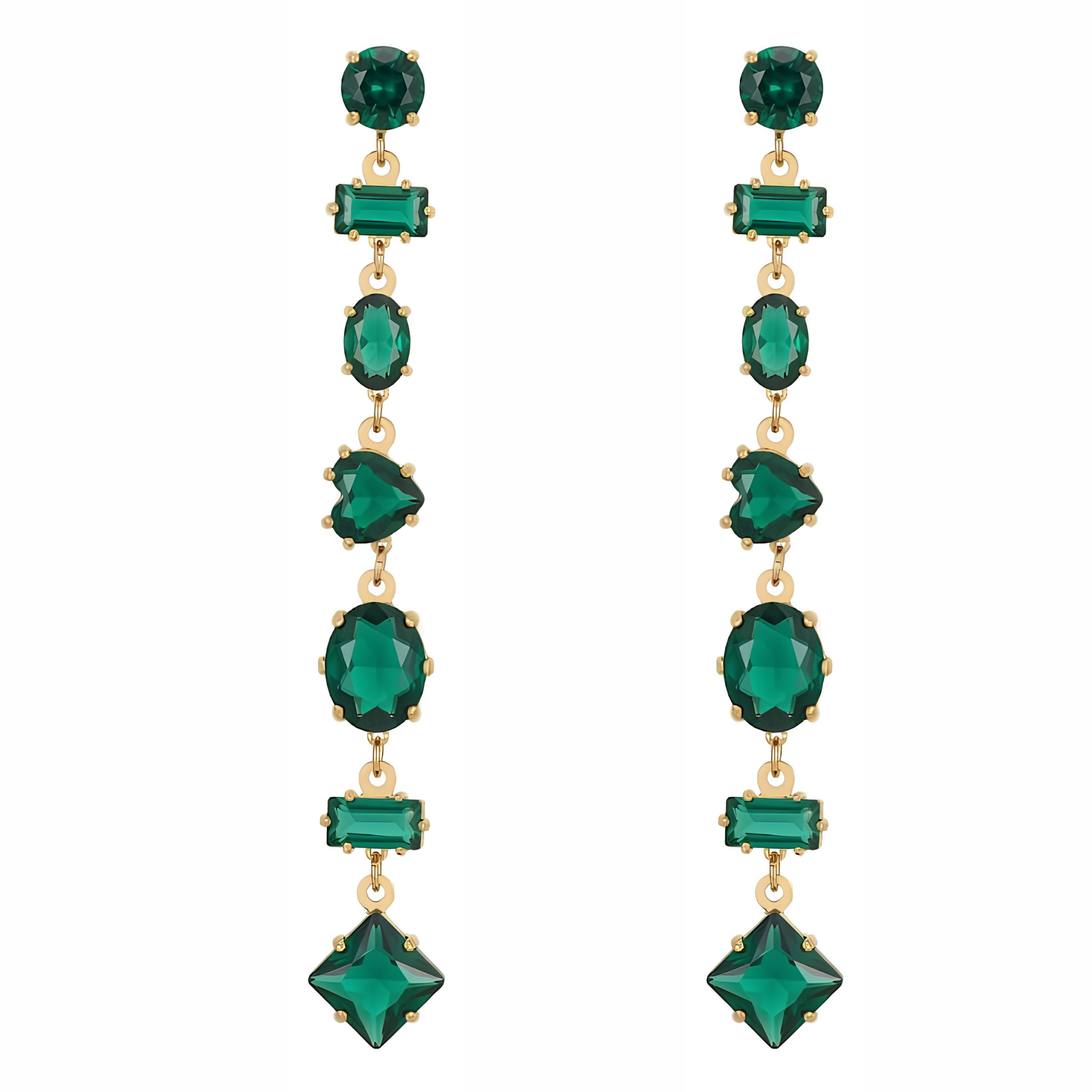 Anti-Tarnish Emerald Green Multi-Cut Crystal Drop Earrings