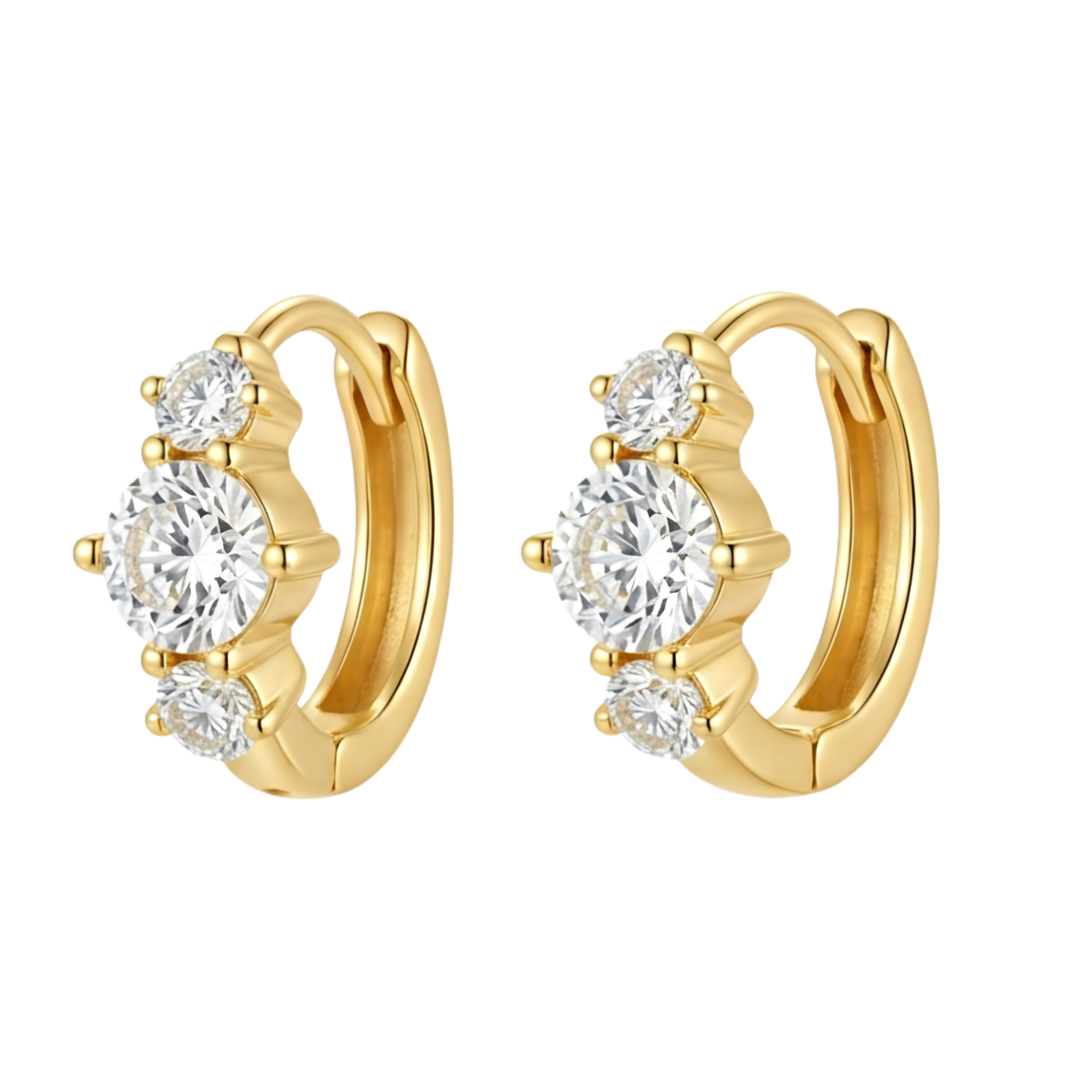 Three-Stone Sparkle Gold Huggie Hoop Earrings