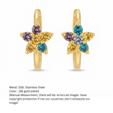 Multicolor Flower Crystal Gold Huggie Hoop Earrings