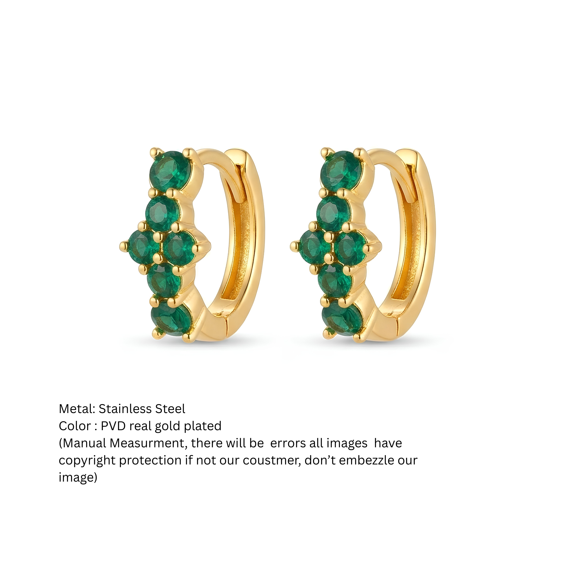 Emerald Green Crystal Cluster Gold Huggie Hoop Earrings