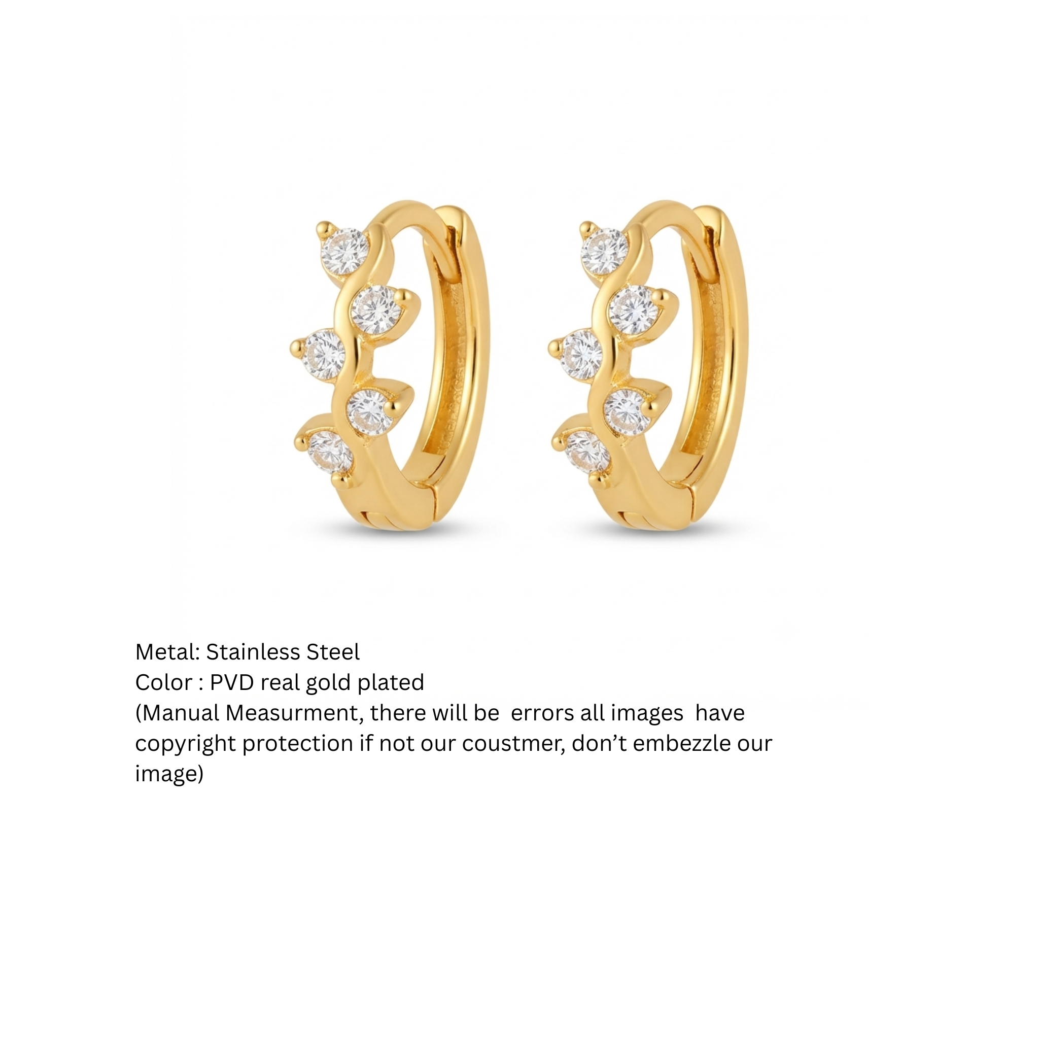 Wave Vine Crystal Gold Huggie Hoop Earrings