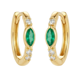 Emerald Marquise Eye Gold Huggie Hoop Earrings
