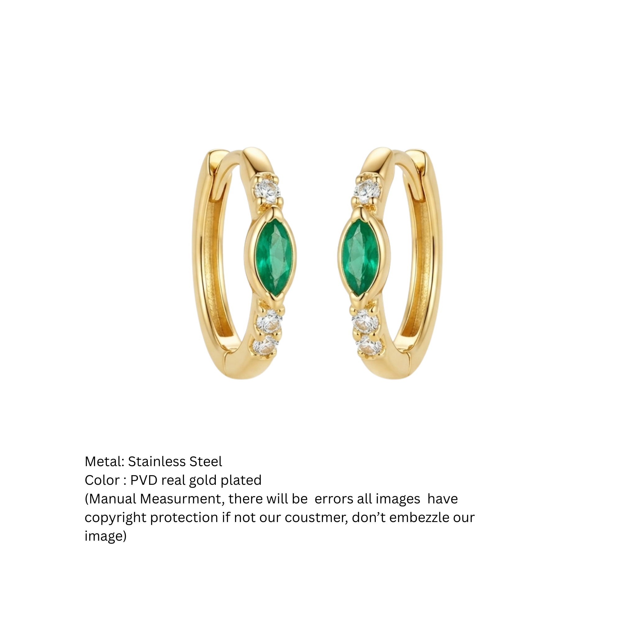 Emerald Marquise Eye Gold Huggie Hoop Earrings