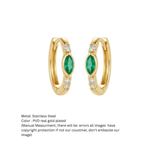 Emerald Marquise Eye Gold Huggie Hoop Earrings