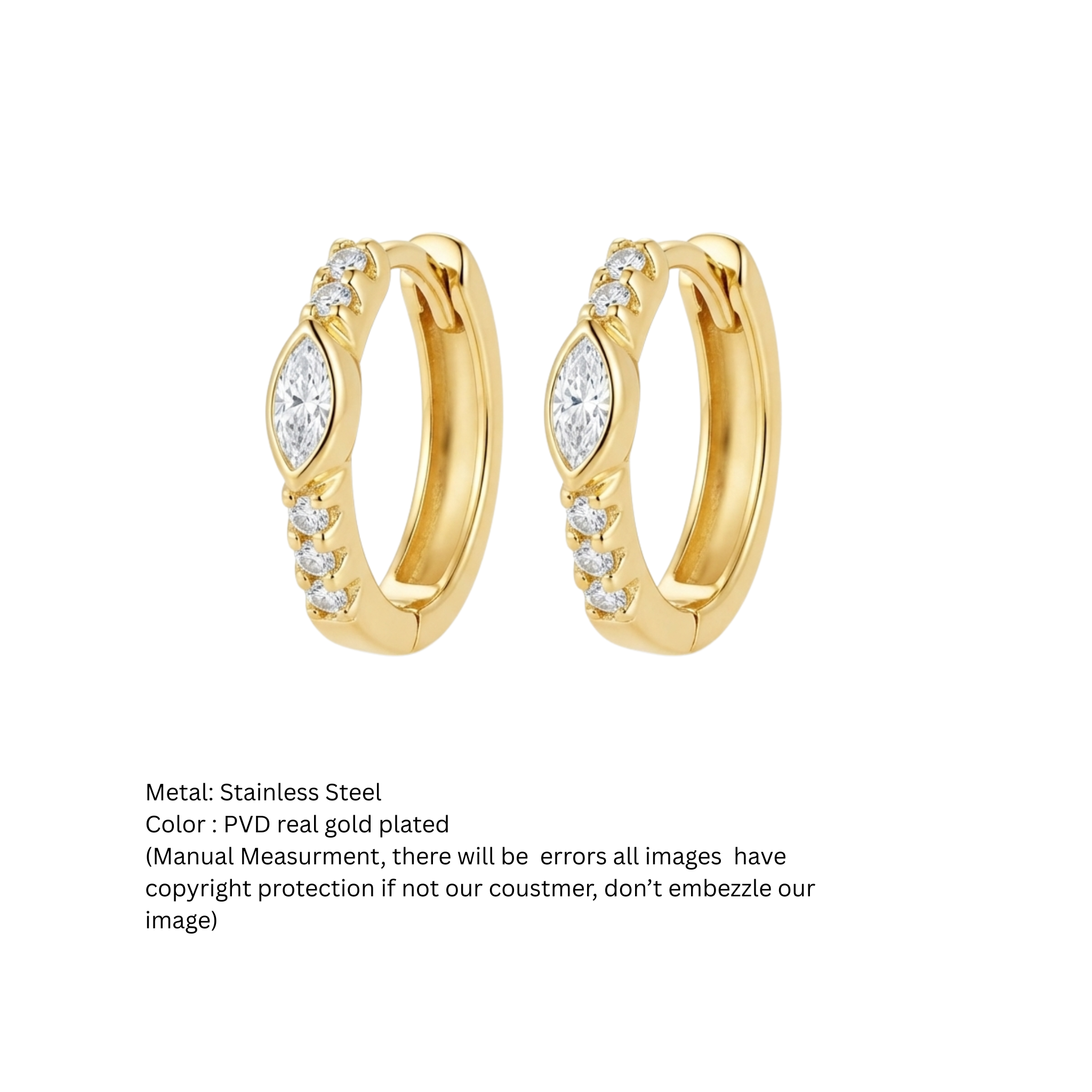 Clear Marquise Eye Gold Huggie Hoop Earrings