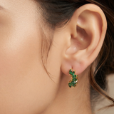 Emerald Marquise Fan Gold Huggie Hoop Earrings