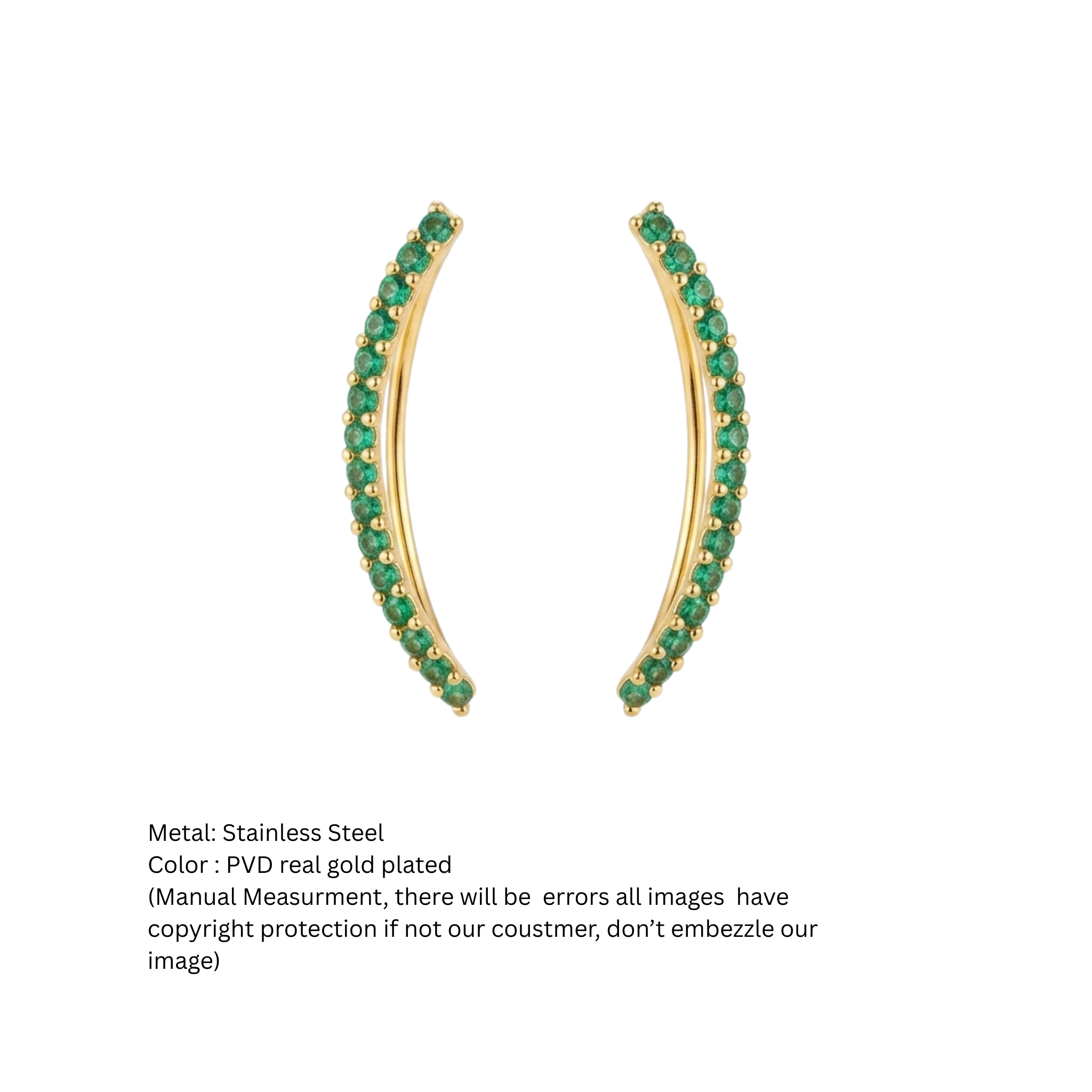 Emerald Green Curved Ear Climber Earrings