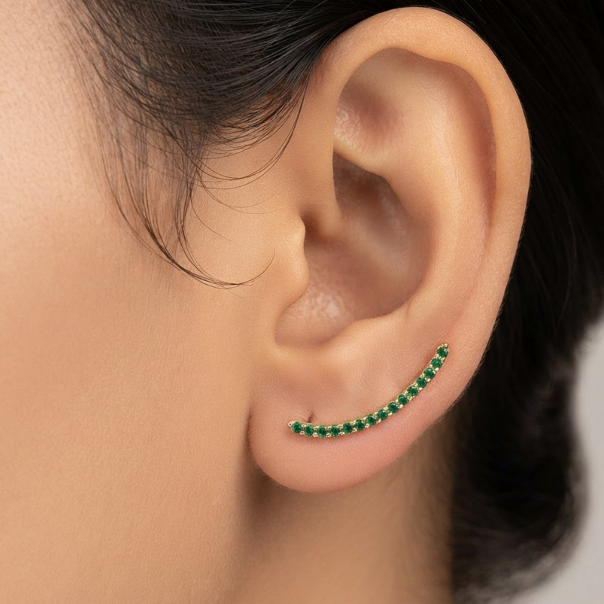 Emerald Green Curved Ear Climber Earrings