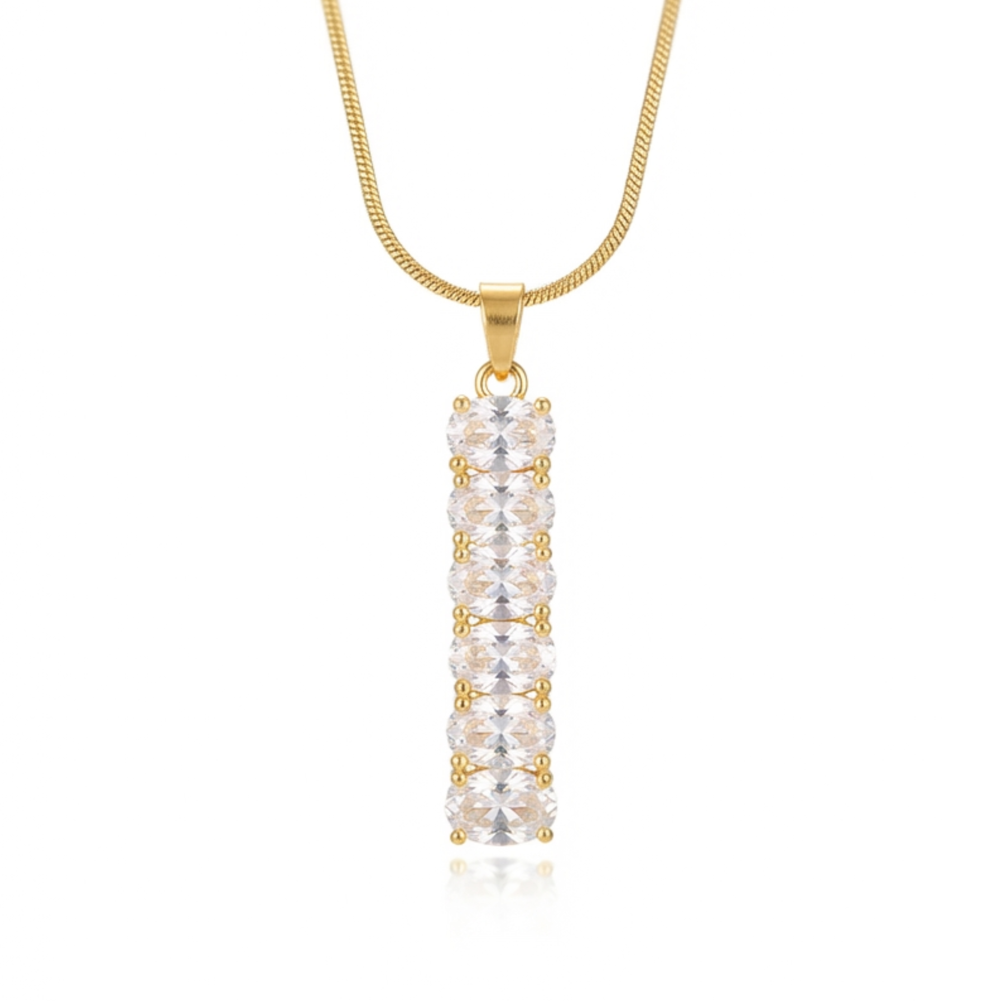 Clear Oval Crystal Bar Pendant Necklace