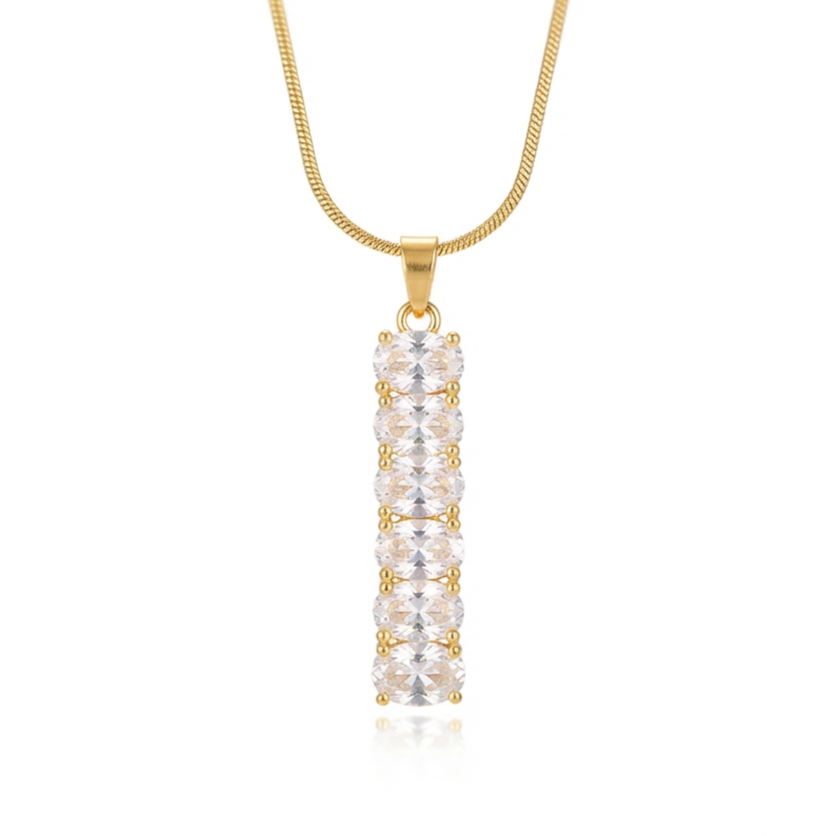 Clear Oval Crystal Bar Pendant Necklace