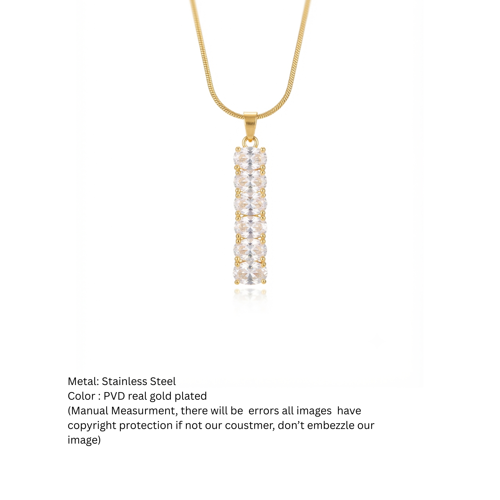 Clear Oval Crystal Bar Pendant Necklace