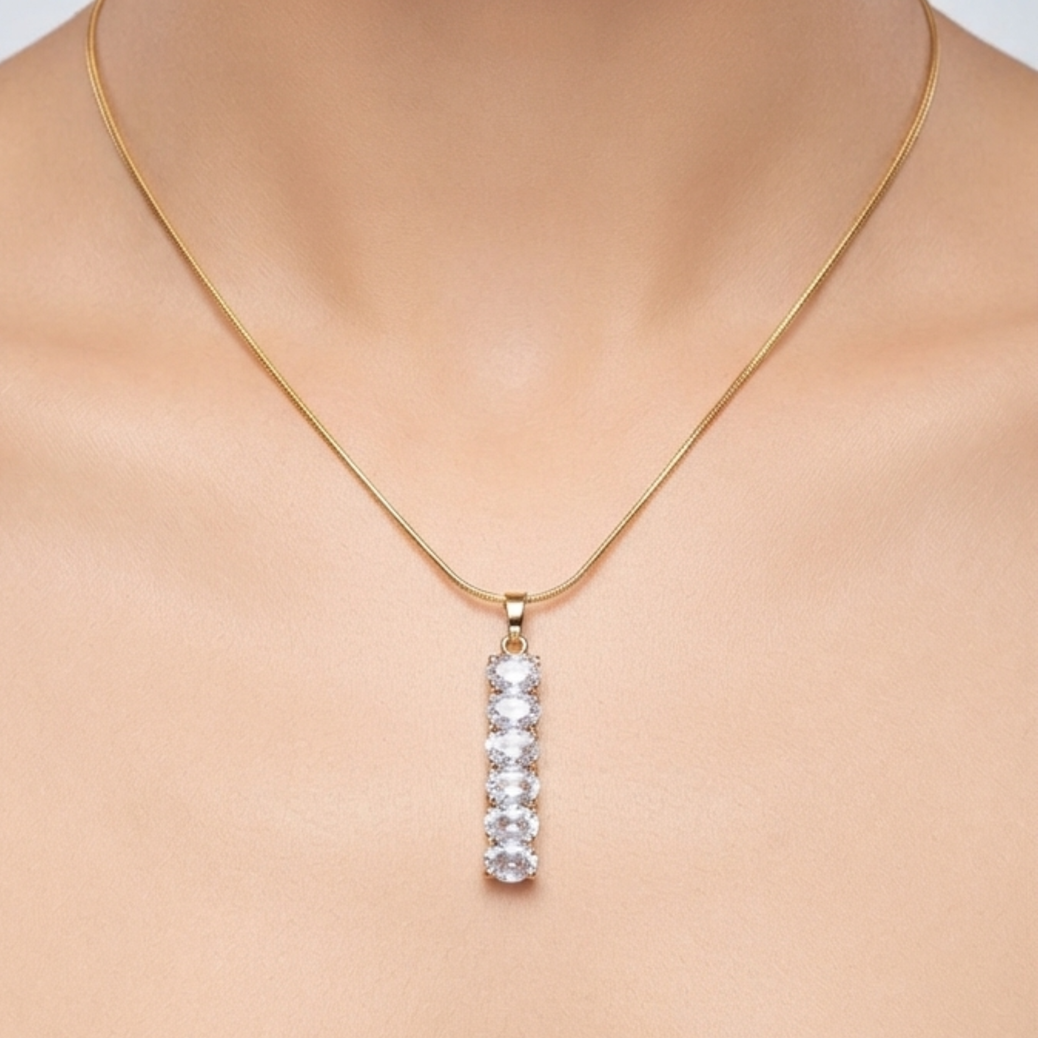 Clear Oval Crystal Bar Pendant Necklace