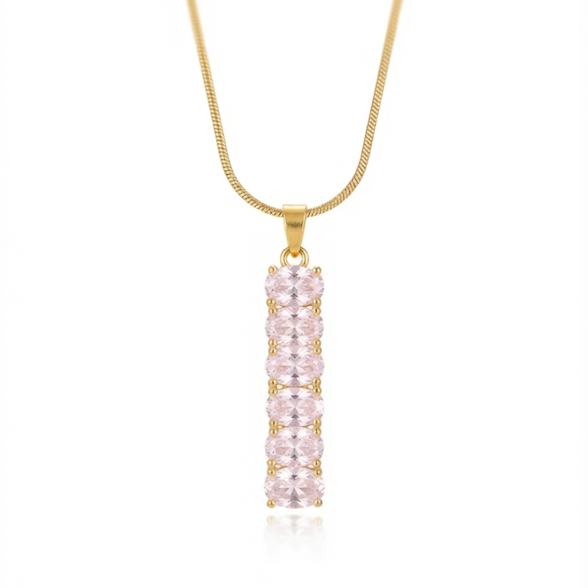 Pink Oval Crystal Bar Pendant Necklace