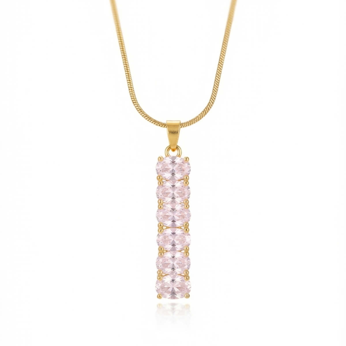 Pink Oval Crystal Bar Pendant Necklace