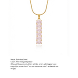 Pink Oval Crystal Bar Pendant Necklace