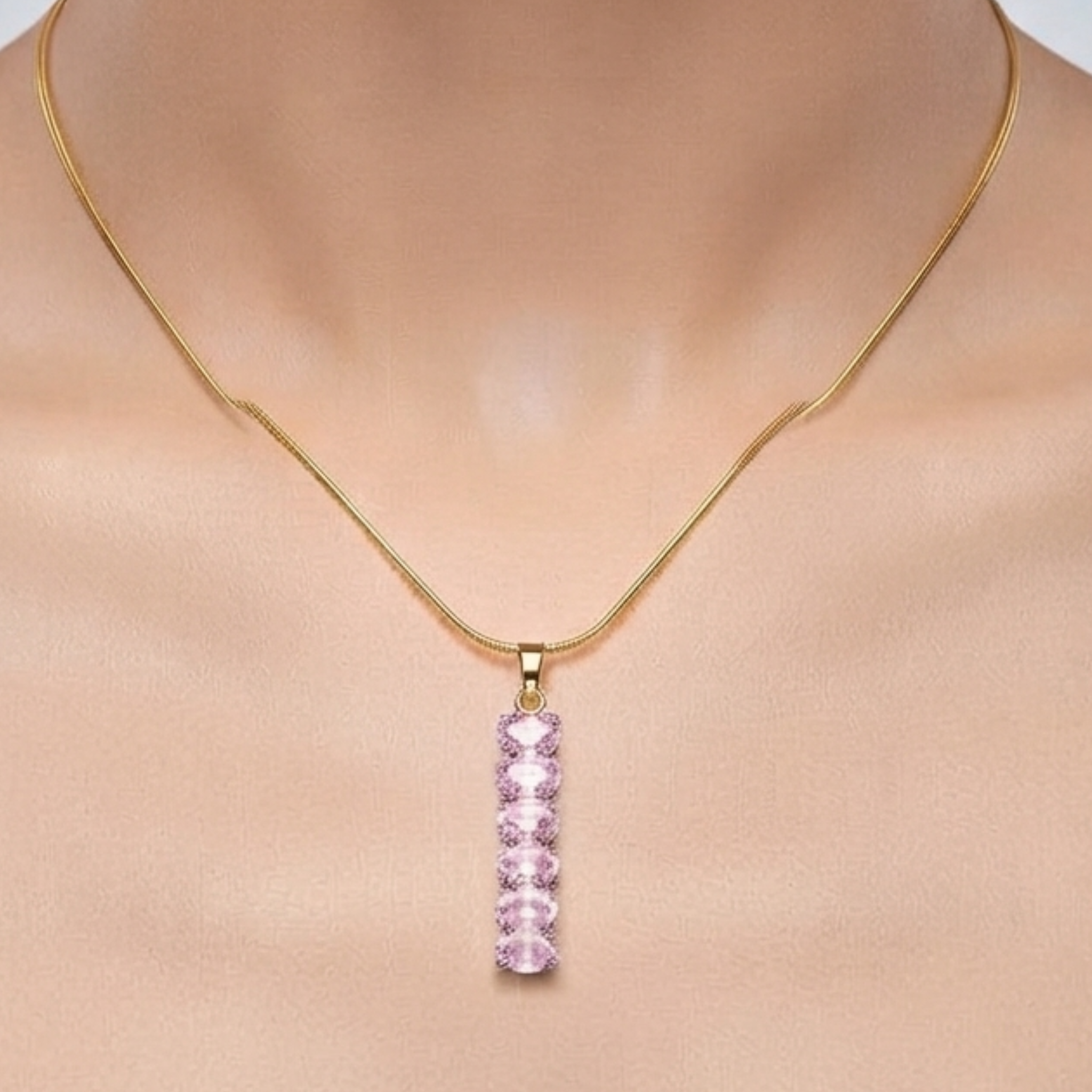 Pink Oval Crystal Bar Pendant Necklace