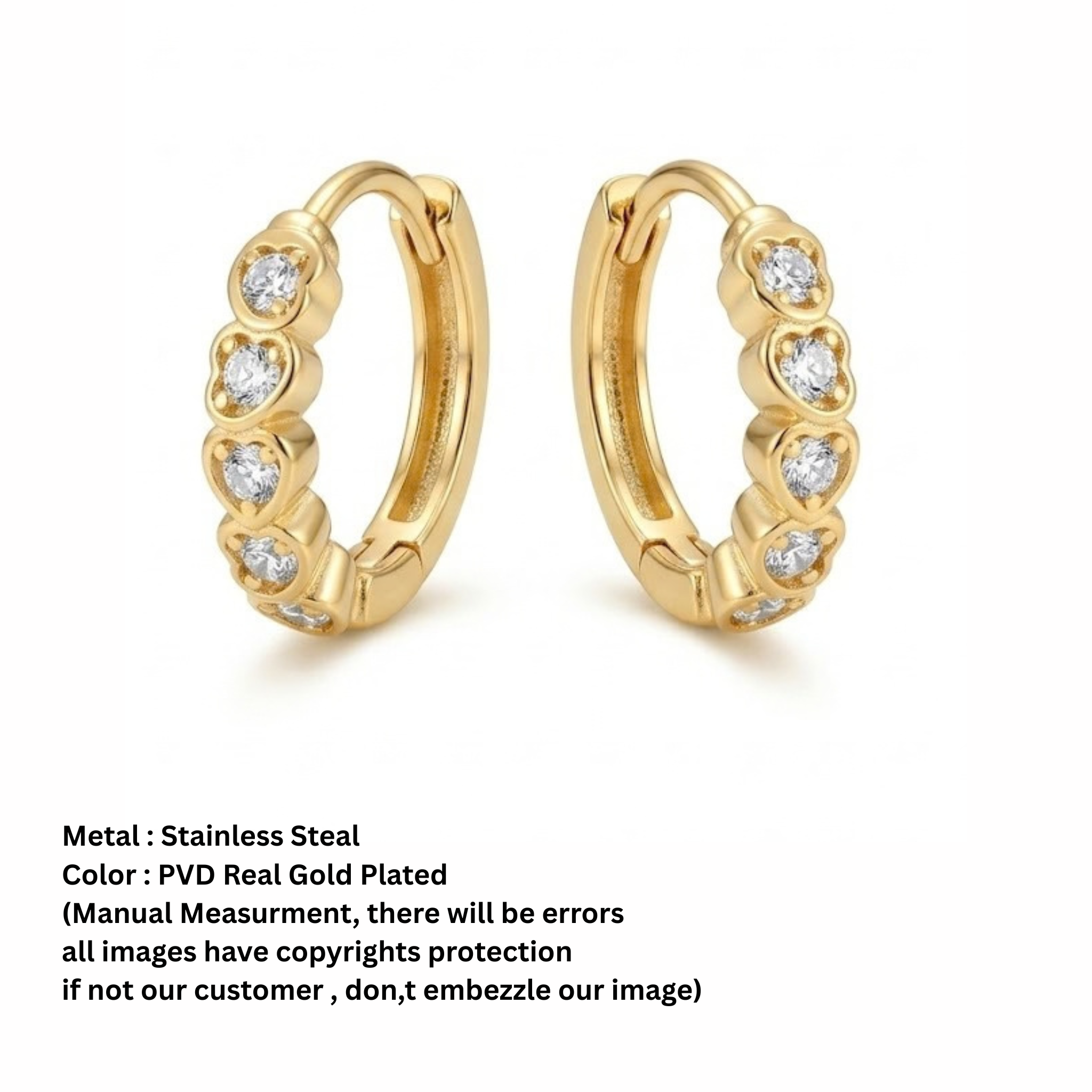 Heart Bezel Clear Crystal Gold Huggie Hoop Earrings