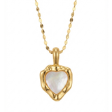 Anti-Tarnish Mother of Pearl Irregular Heart Gold Pendant Necklace