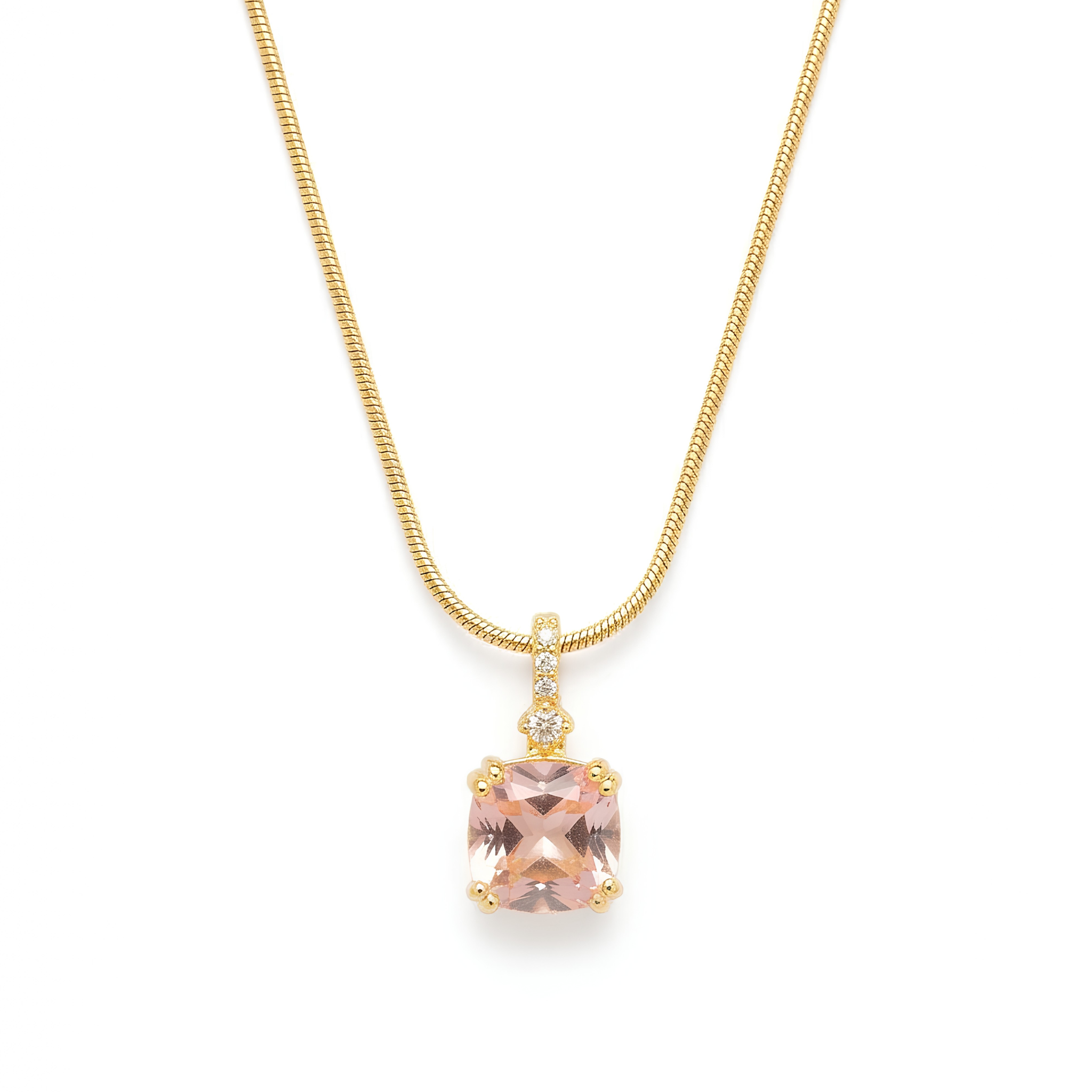 Anti-Tarnish Champagne Cushion-Cut Solitaire Pendant Necklace