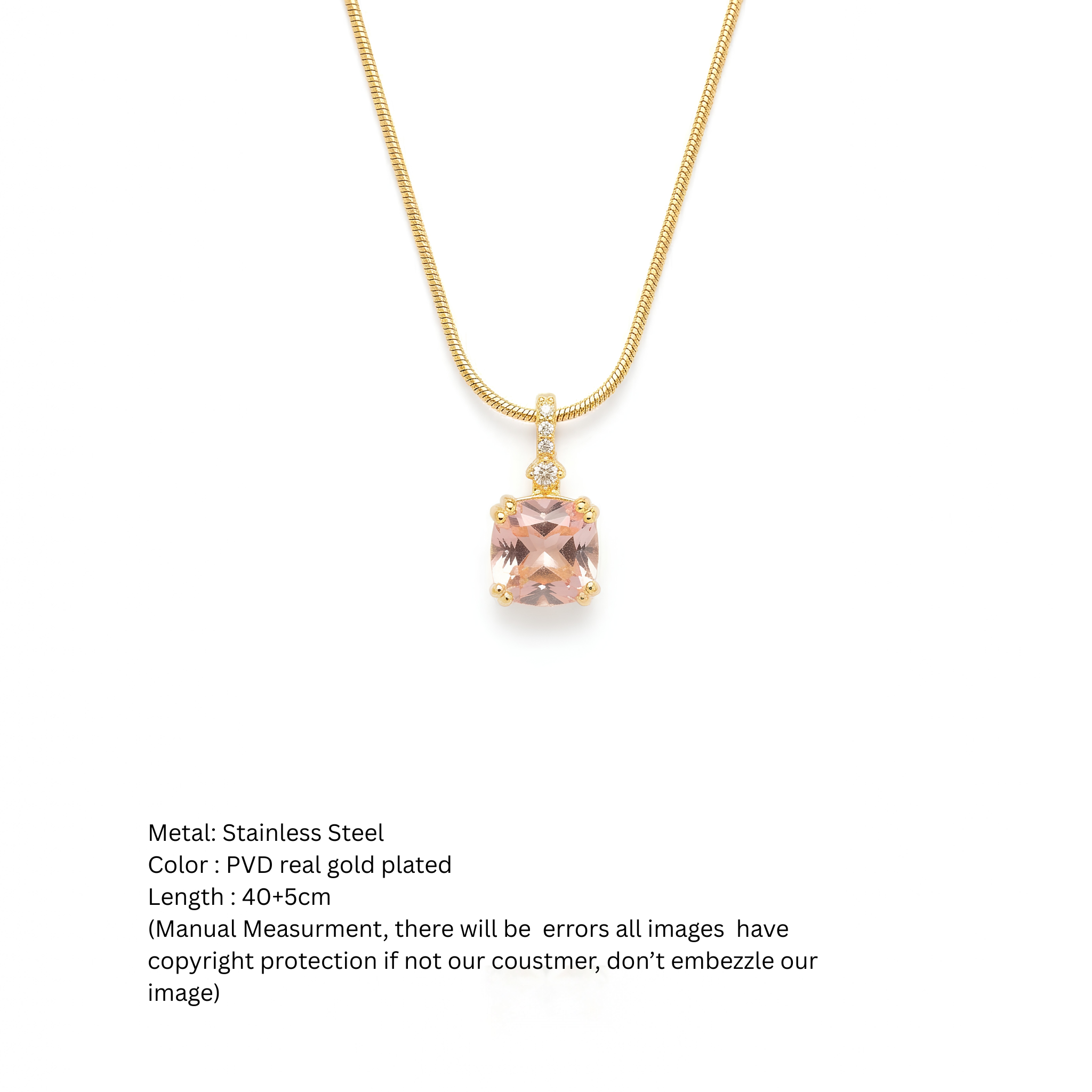 Anti-Tarnish Champagne Cushion-Cut Solitaire Pendant Necklace