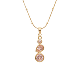 Anti-Tarnish Pink Multi-Stone Trio Gold Drop Pendant Necklace
