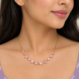 Anti-Tarnish Multi-Cut Pink Crystal Tennis Gold Necklace