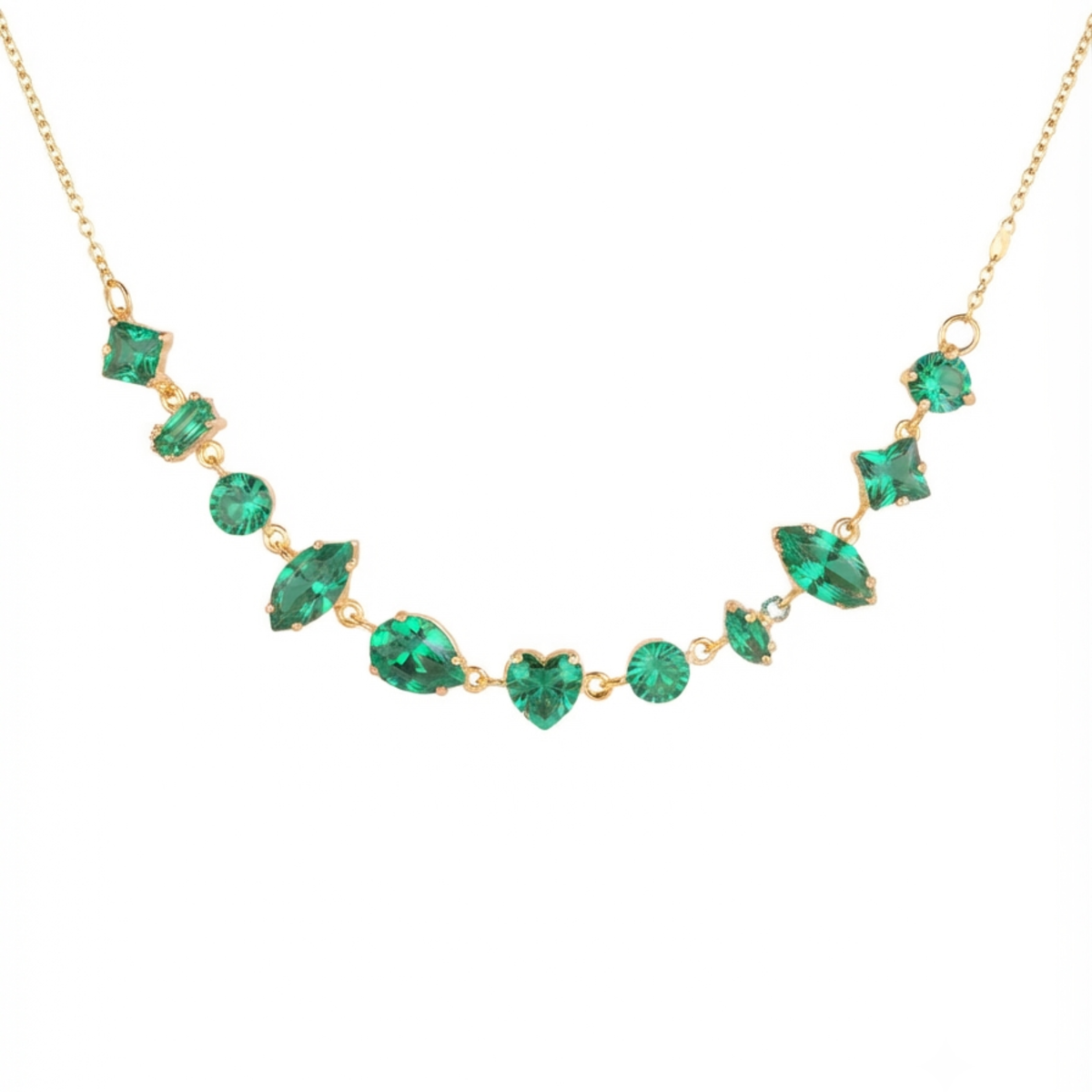Anti-Tarnish Multi-Cut Emerald-Green Crystal Station Gold Necklace