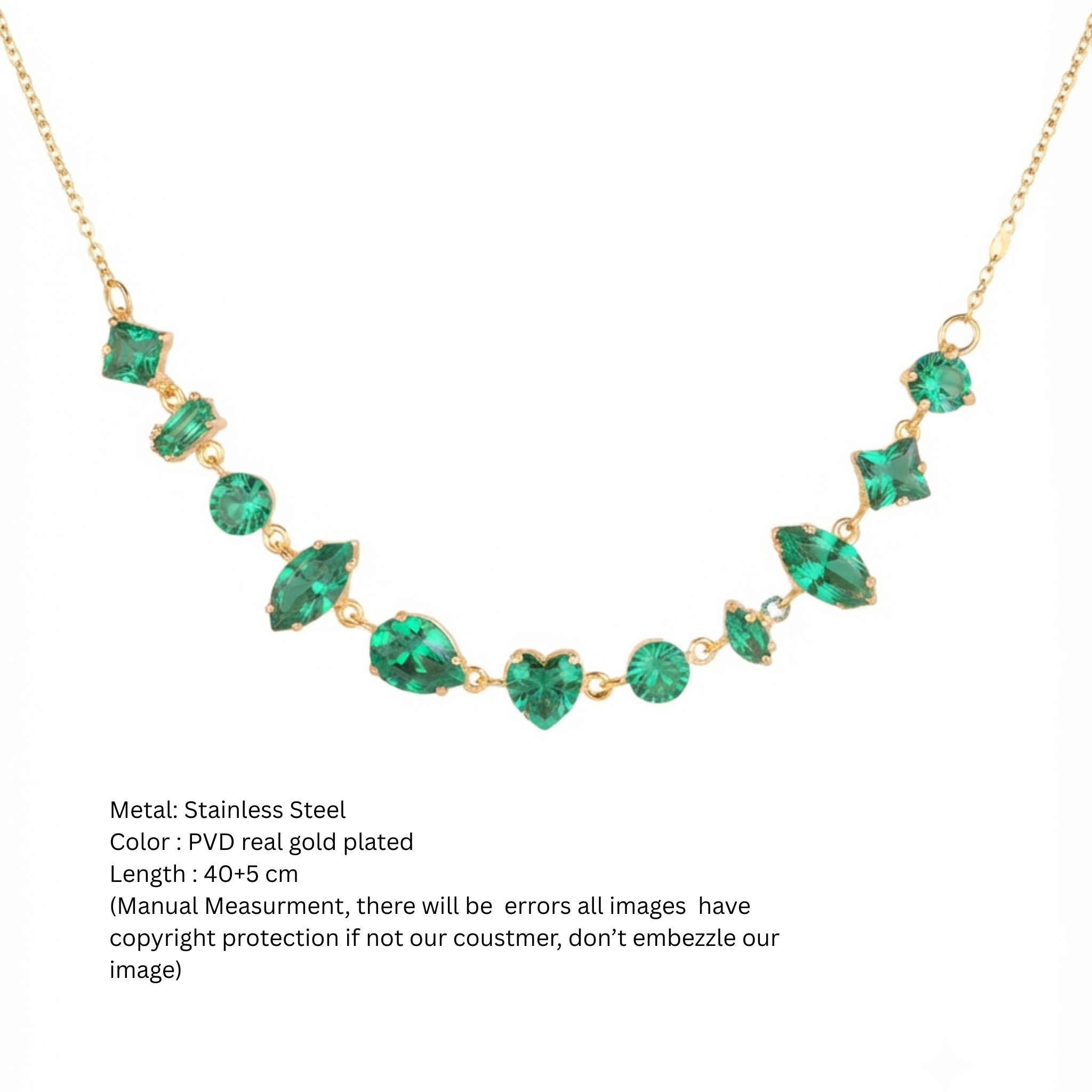 Anti-Tarnish Multi-Cut Emerald-Green Crystal Station Gold Necklace